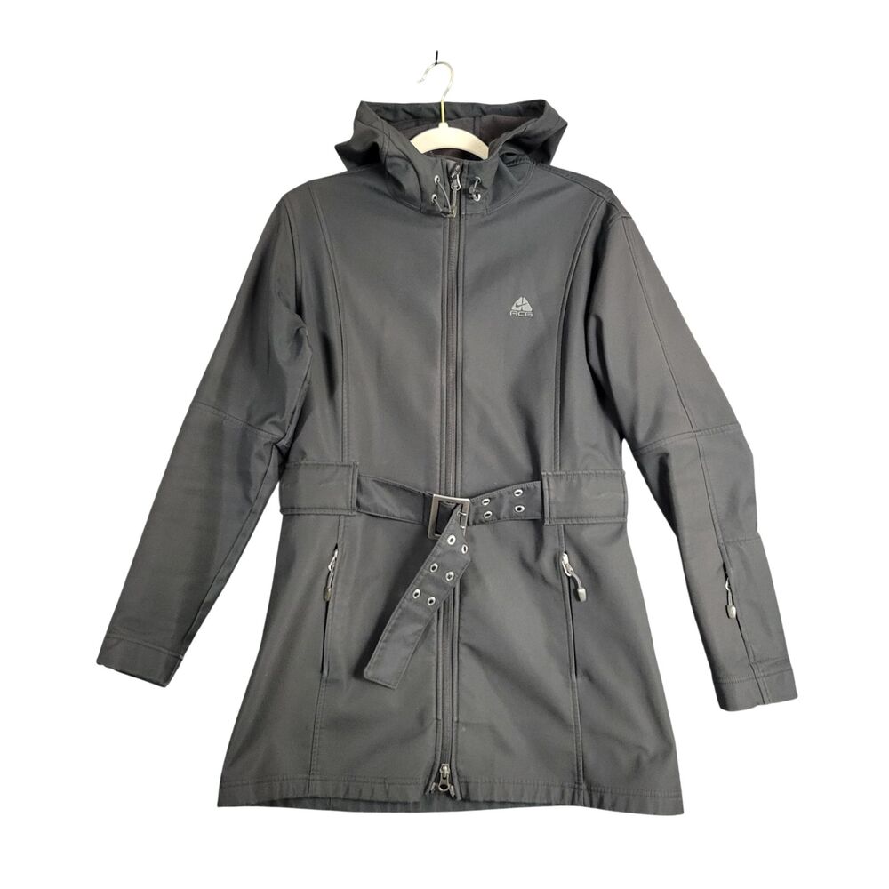 NIKE ACG Black Belted Fleece Lined Hooded Technical Jacket Sporty SIZE MEDIUM